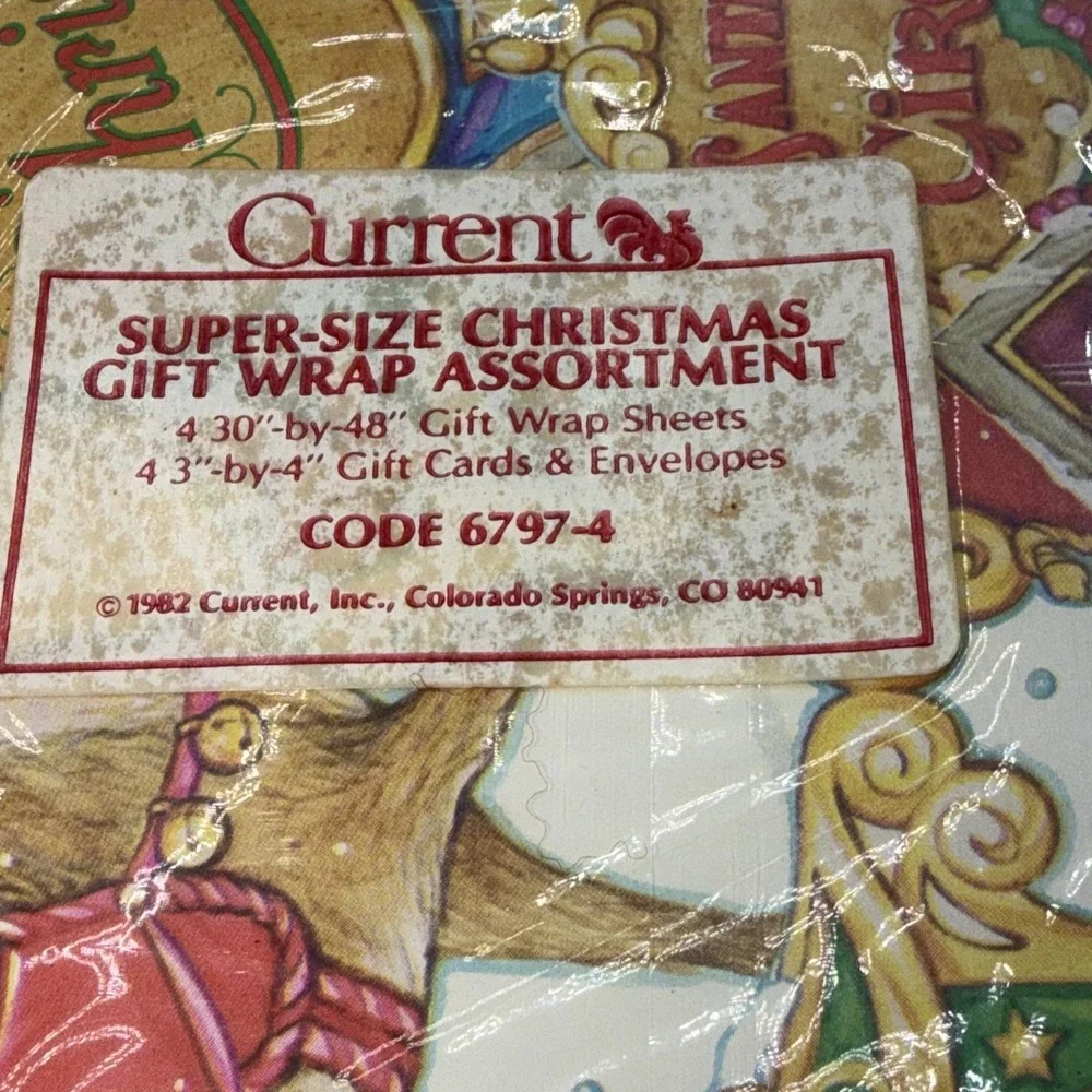 NOS Sheets Vintage Flat Vintage Christmas Gift Wrap + Cards Current Co. 1982